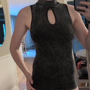 Black Ribbed Sleeveless Top